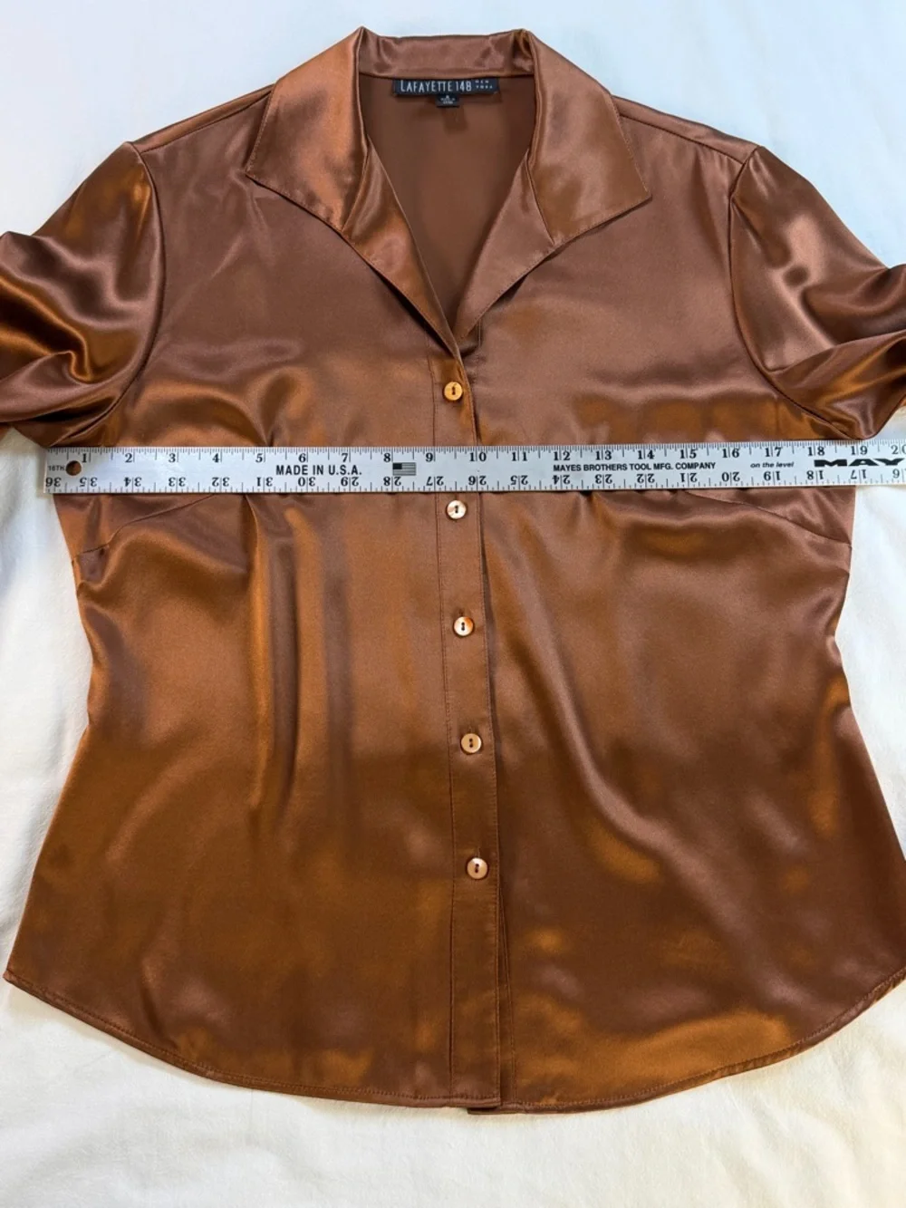 Lafayette 148 New York Chocolate Brown Silk Button-Down Blouse Size 6 - Picture 7 of 11